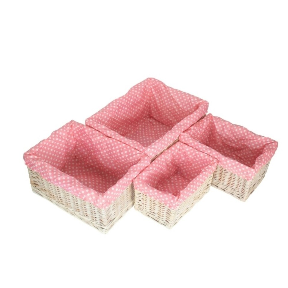 image 1 of Medium Pink Spotty Lined Storage Basket | Pink | Pink