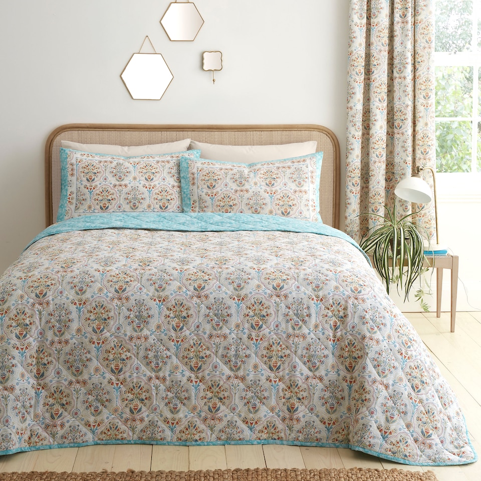 image 1 of D & D Edena Decorative Floral Bedspread Natural