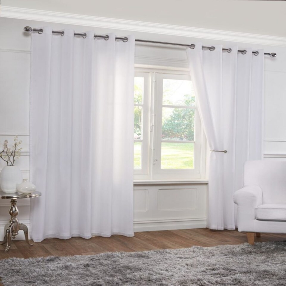 Voile Lined Eyelet Voile Curtains 116cm x 137cm White White | White