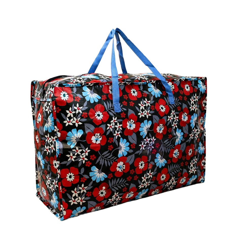 image 1 of Extra Large Jumbo Reusable Laundry/Shopping/Storage Bag with Zip Red Flower