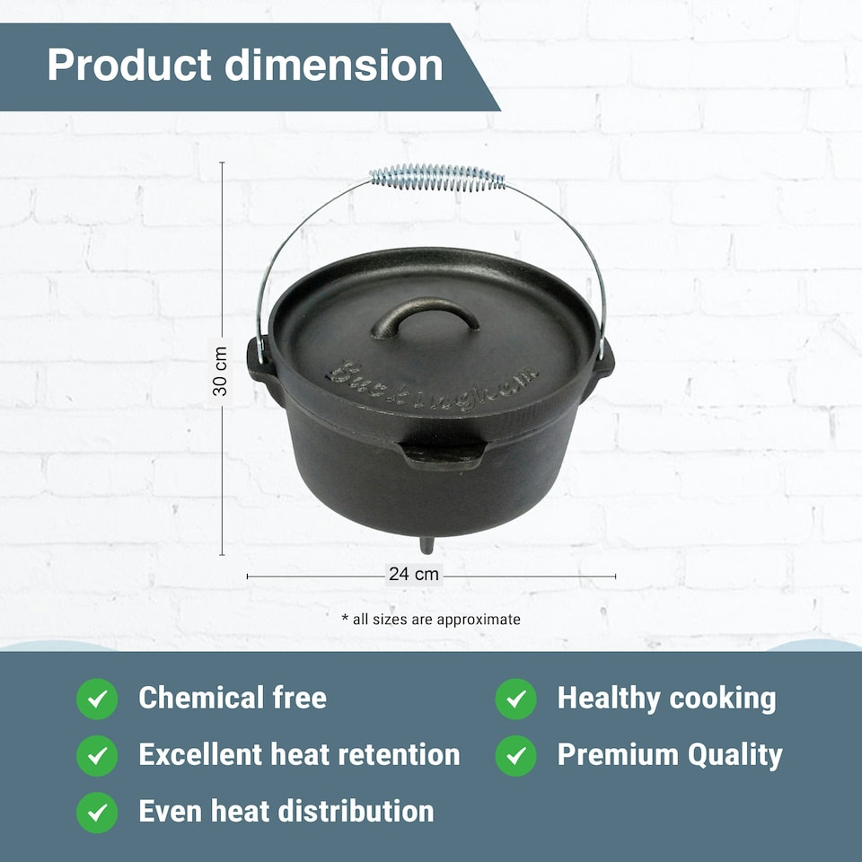 image 1 of Buckingham Pre-Seasoned Cast Iron Dutch Oven Pot 24 cm / 4 Litre Black