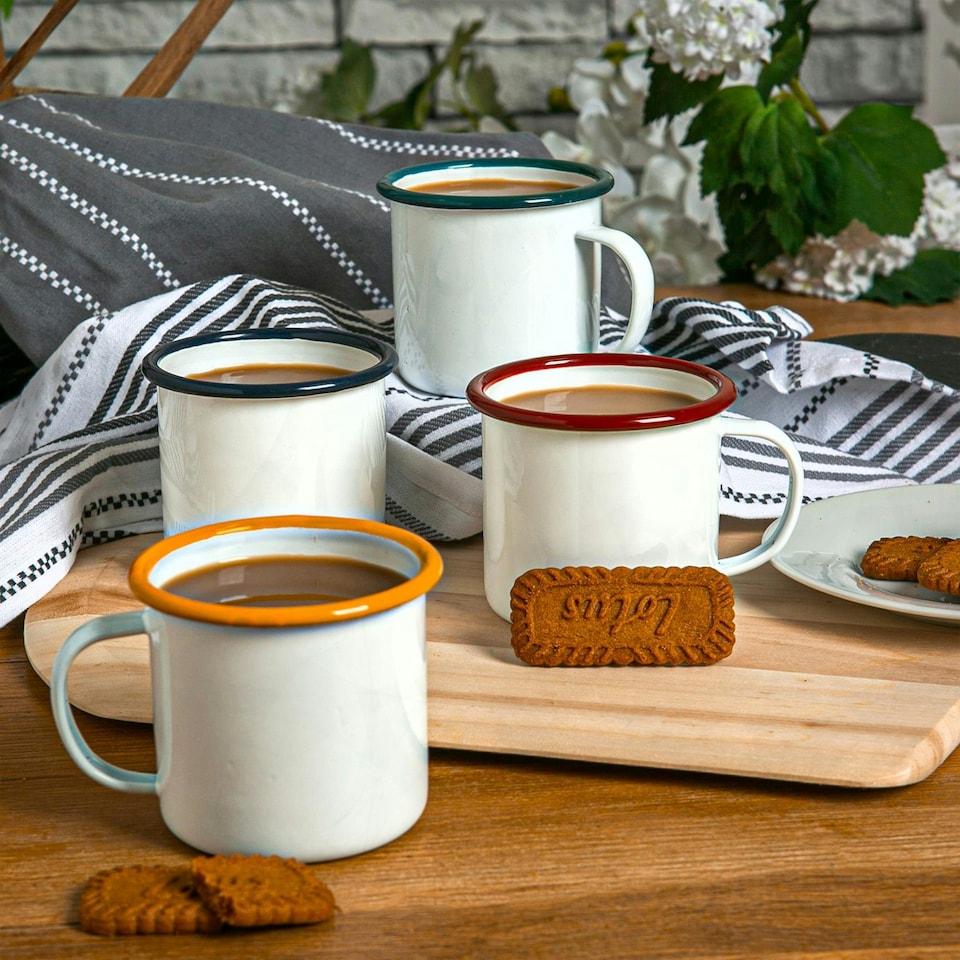 image 1 of Argon Tableware White Enamel Mugs - 375ml - Green - Pack of 6 Green
