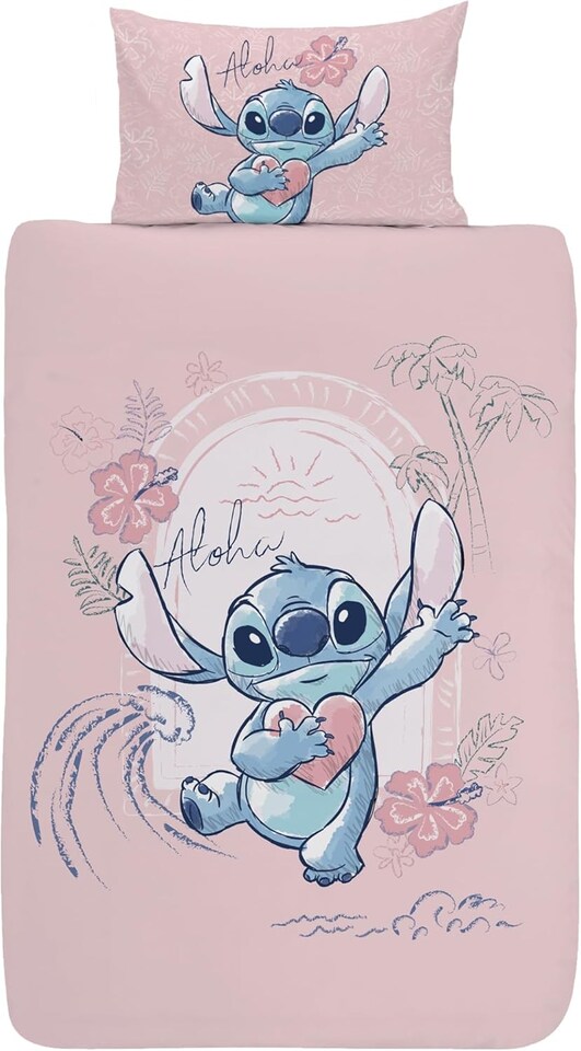 image 1 of Lilo & Stitch Single Duvet Cover Set Bedding Set - Aloha Pink | Pink | blue | Single