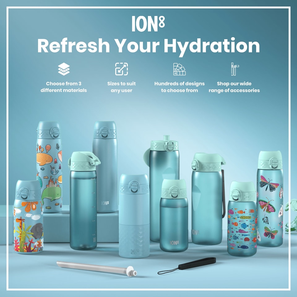 image 1 of Leak Proof Kids Water Bottle, Stainless Steel, 400ml (13oz) | Blue | Safari | One Size