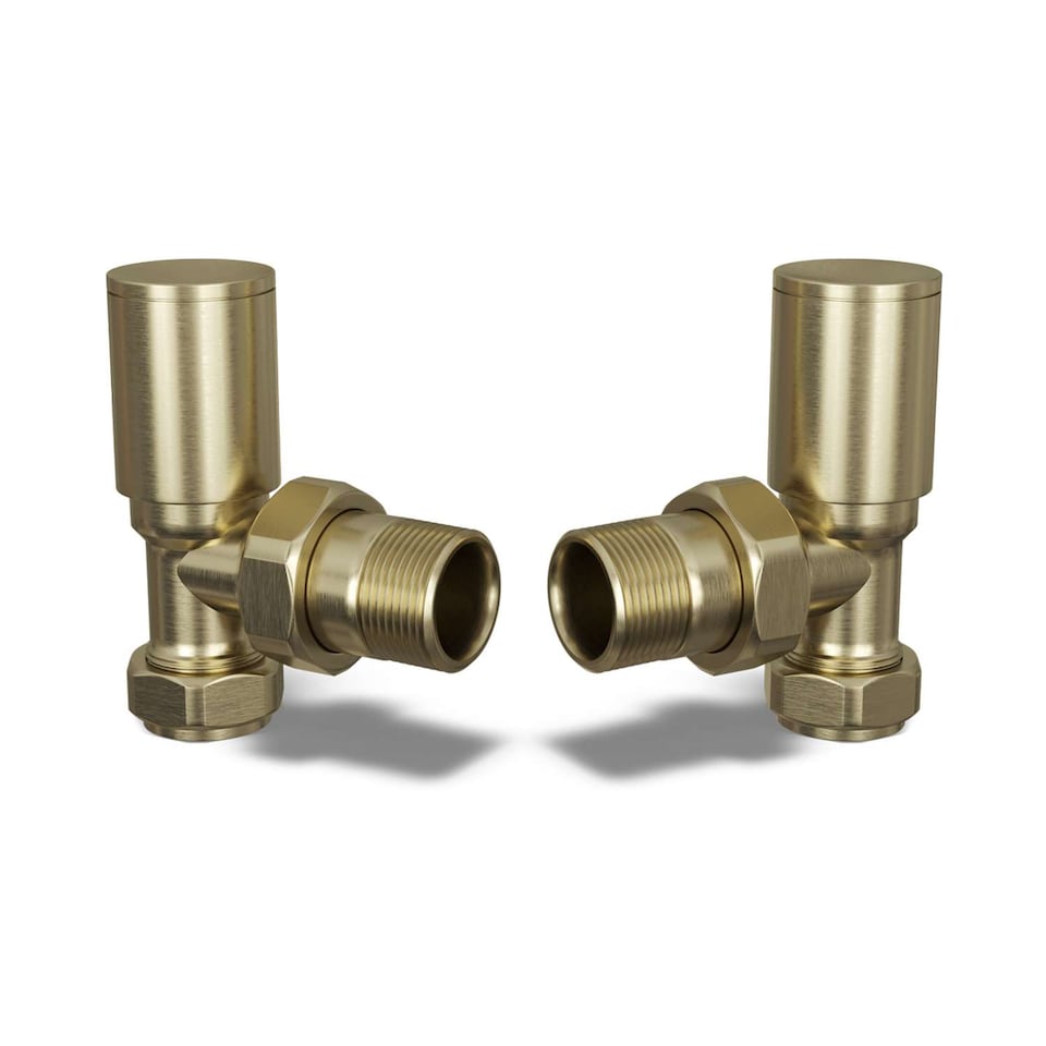 image 1 of Round Radiator Valve Angled - Brushed Brass - 15mm