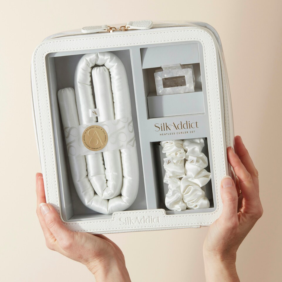 image 1 of Silk Addict 100% Mulberry Silk Heatless Curlers Set - Ivory