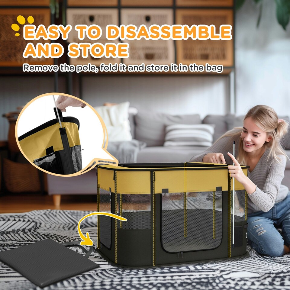 image 1 of PawHut Portable Dog Pen for Puppies, Rabbits, Kittens, Guinea Pigs - Yellow