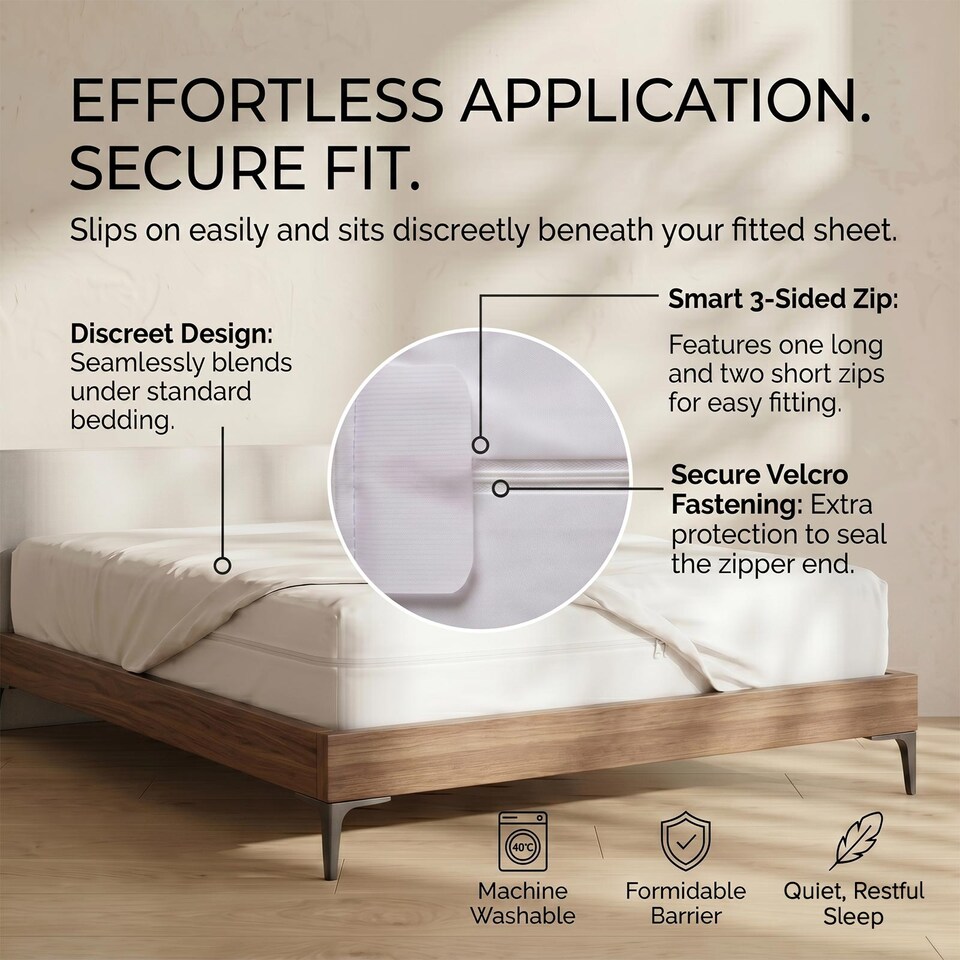 image 1 of Homescapes Luxury Zipped Mattress Encasement, 40 cm, Super King | White | Super King | 1