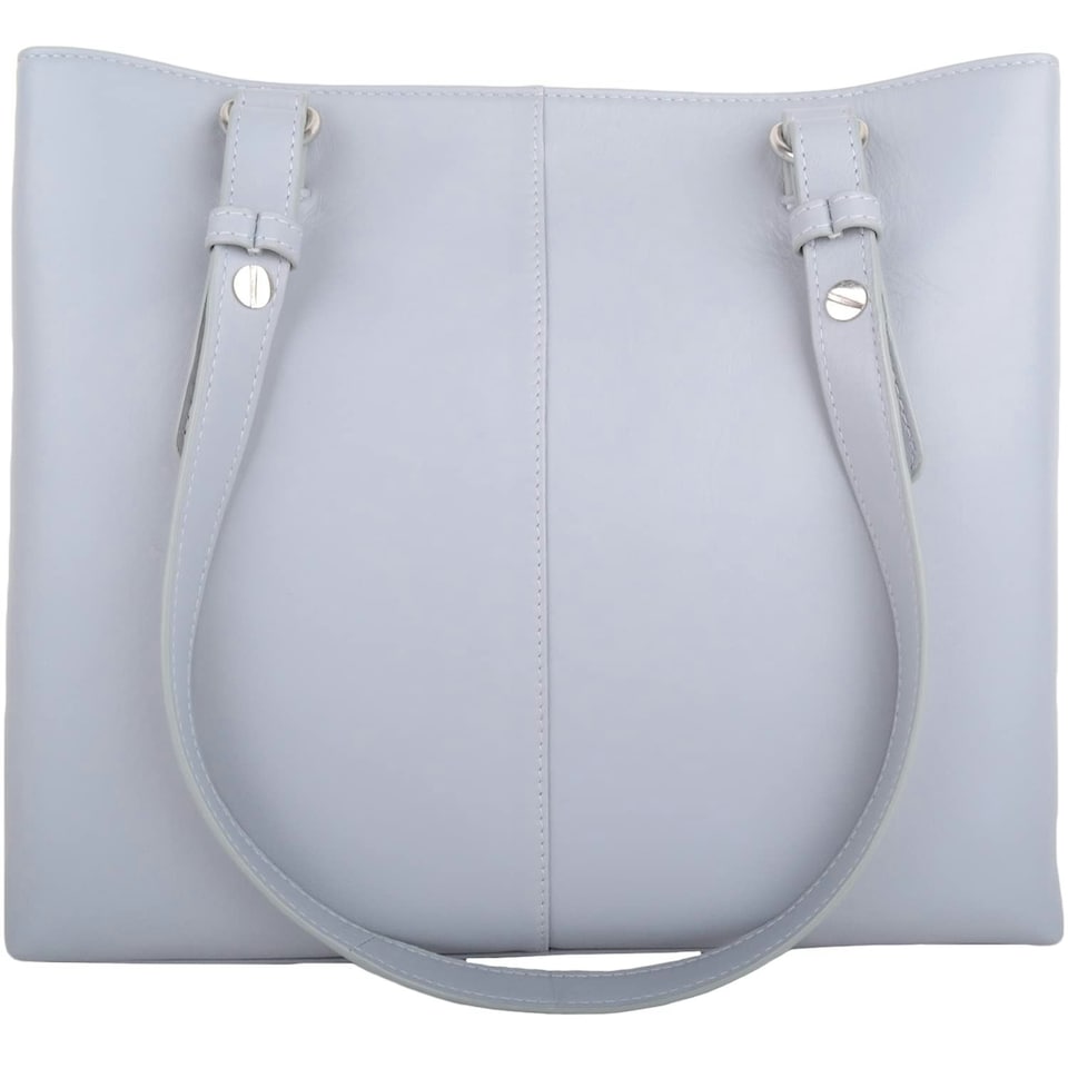 image 1 of Soft Genuine Leather Contrast Panels Shoulder Handbag Blue | Navy