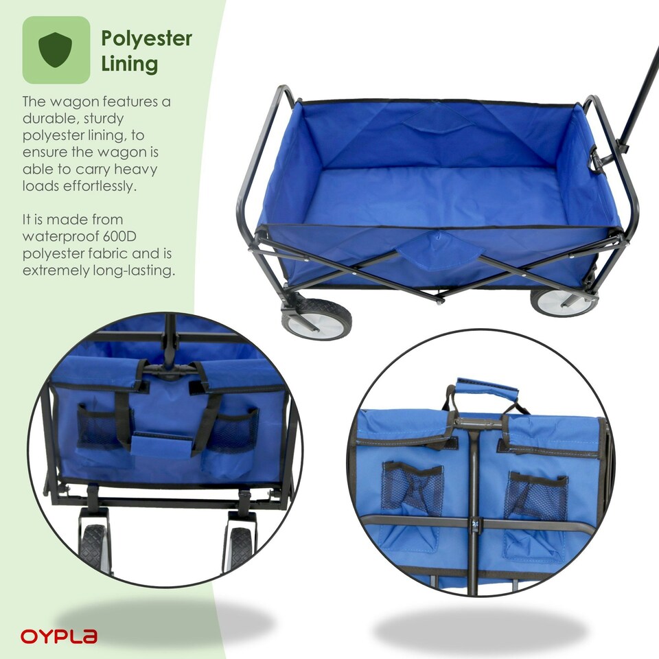 image 1 of Oypla Blue Heavy Duty Foldable Garden Festival Trolley Cart Wagon Truck Wheelbarrow