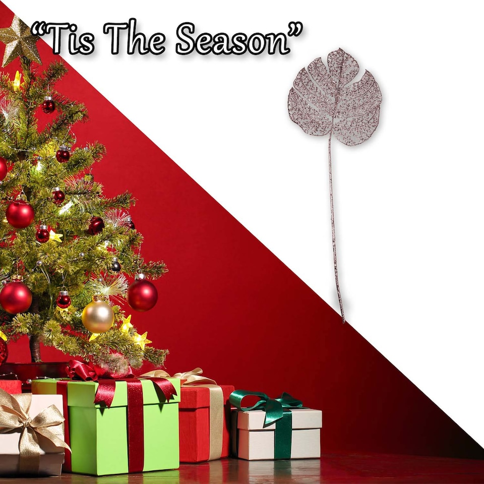 image 1 of vfm-estore Christmas Glitter Stem Decoration 65cm x 22cm Rose Gold - 1 Pack