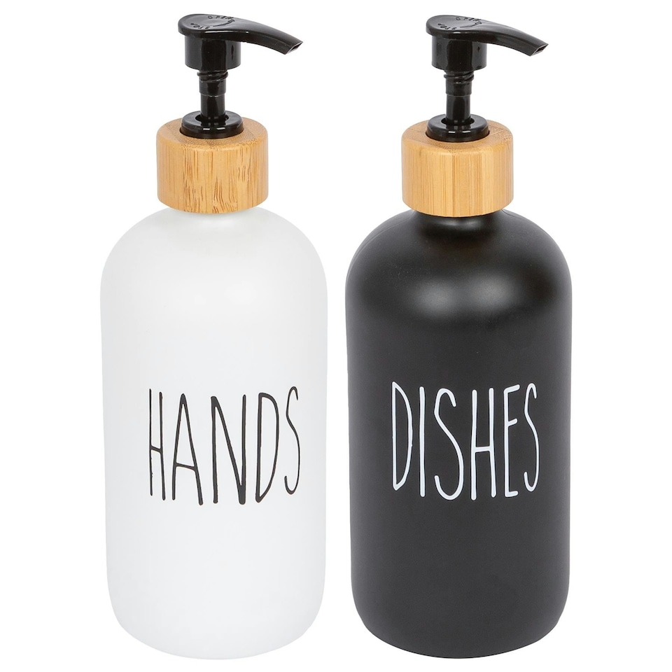 image 1 of Harbour Housewares 2pc Glass Hand & Dish Soap Dispensers Set - 500ml - Soap Dispensers Hand Soap Dish Soap Bathroom Kitchen Dispenser