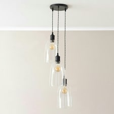 ValueLights Kira Glass Dome 3 Drop Cluster Matte Black Ceiling Pendant Light with Bulbs Black