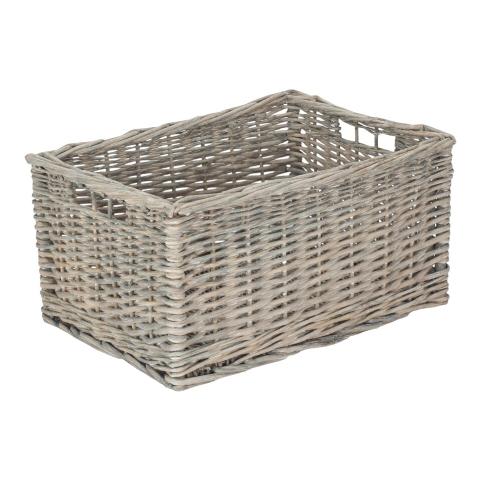 image 1 of Small Grey Wash Unlined Willow Storage Baskets | Brown | Brown | S | 1