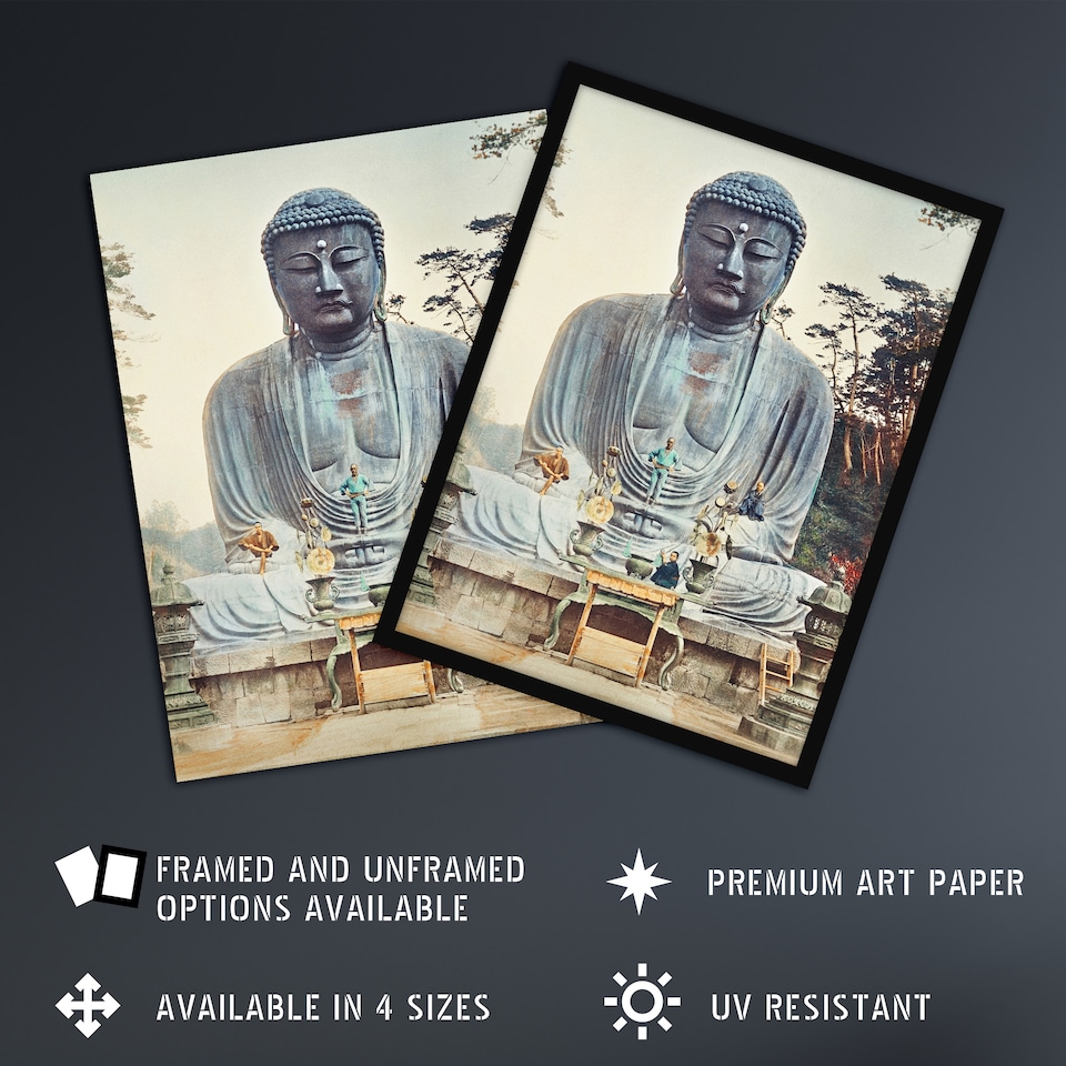 image 1 of The Bronze Buddha at Kamakura Retro Japan Wall Art Print Kazumasa 12x16"