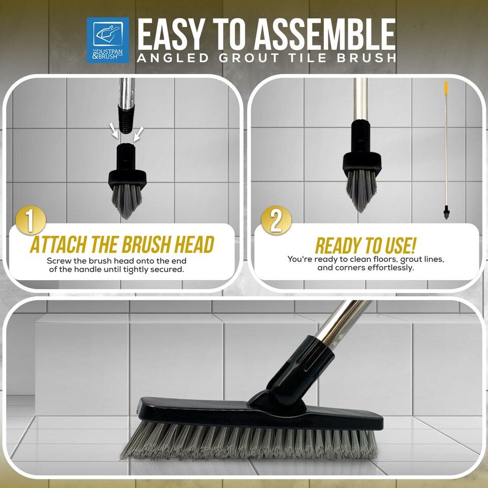image 1 of Colour-Coded Angled Grout Brush with Handle 180° Swivel Tile & Corner Scrubber