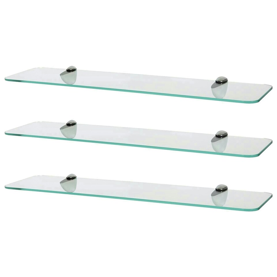 image 1 of Harbour Housewares Floating Glass Shelves - 60cm - Clear with Chrome - 3 Pack Silver