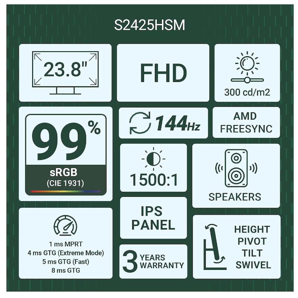 image 1 of Dell Plus S2425HSM 24-Inch IPS 144Hz 1ms Height Adjustable Monitor with Speakers