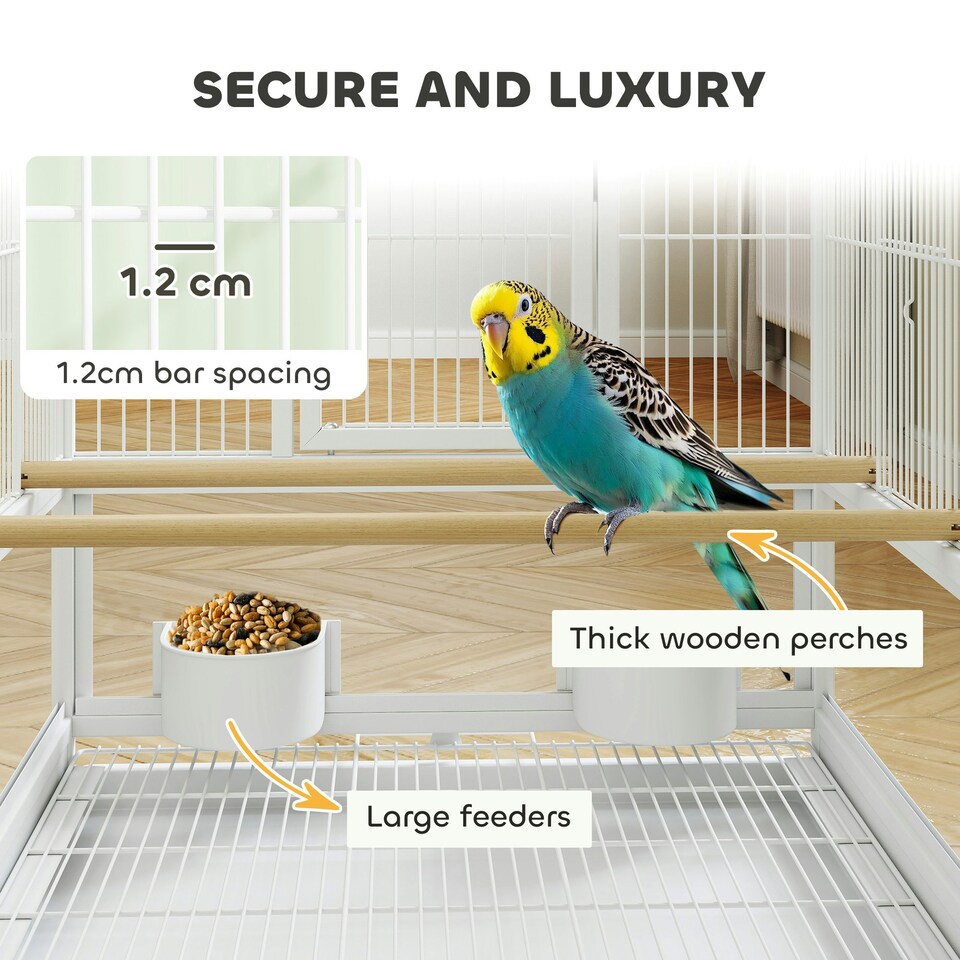 image 1 of PawHut Bird Cage Parrot Cage with Rolling Stand Acrylic Viewing Panels White