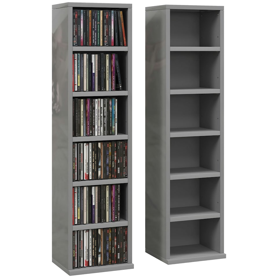 image 1 of HOMCOM Set of 2 CD Storage Units with Adjustable Shelves, High Gloss Grey