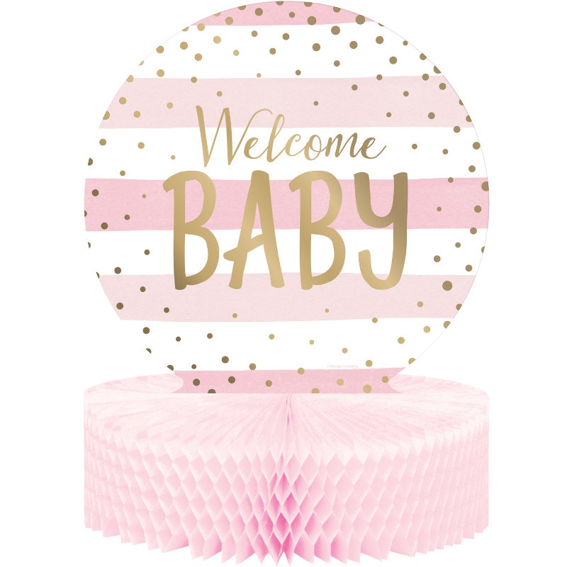 Creative Party Welcome Baby Honeycomb Party Centrepiece - Pink/Gold/White - One Size