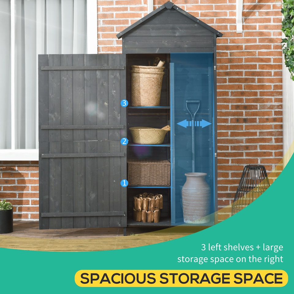 image 1 of Outsunny Wooden Garden Shed Outdoor Shelves Utility Tool Storage Cabinet Grey | Grey