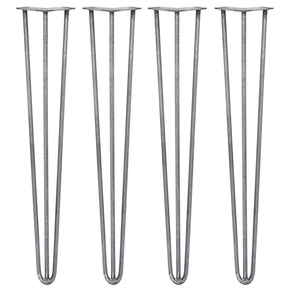 image 1 of 4 x 28" Hairpin Legs - 3 Prong - 12mm - Raw Steel | Silver | 1
