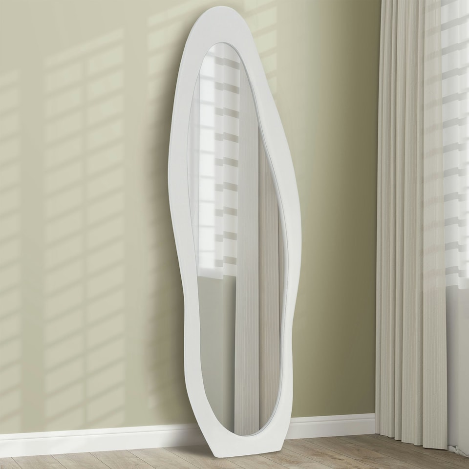 image 1 of HOMCOM Irregular Full Length Mirror with Velvet Frame 160 x 50cm White