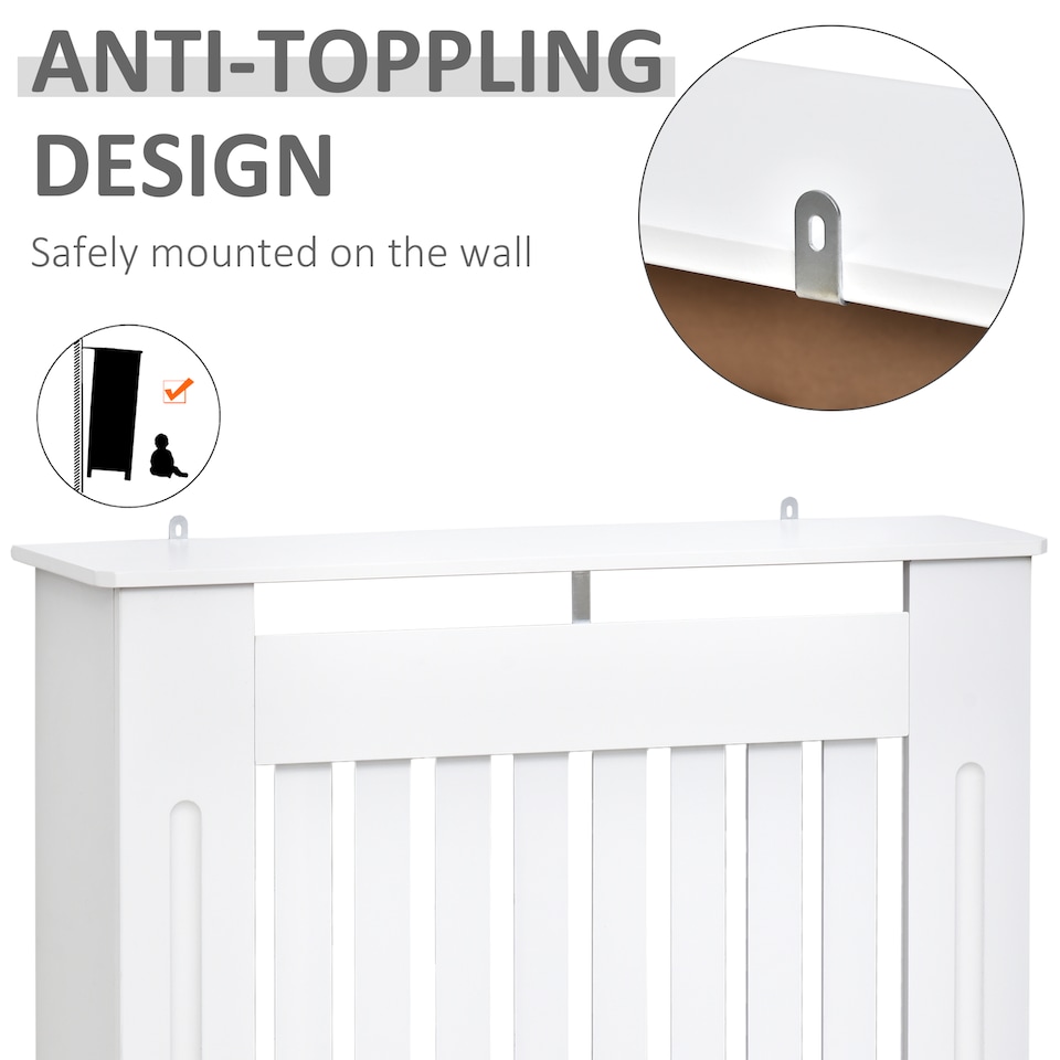 image 1 of HOMCOM Slatted Radiator Cover Painted Cabinet MDF Lined Grill in White (78L x 19W x 81H cm)