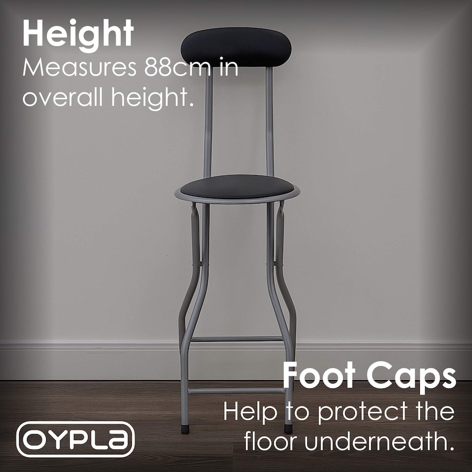 image 1 of Black Padded Folding High Chair Breakfast Kitchen Bar Stool Seat | Black