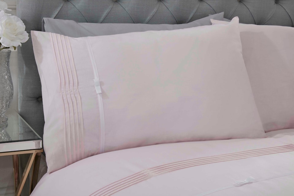 image 1 of Clarissa Stripped Polycotton Duvet Cover Set with Pillowcase | Pink | Super King | 1