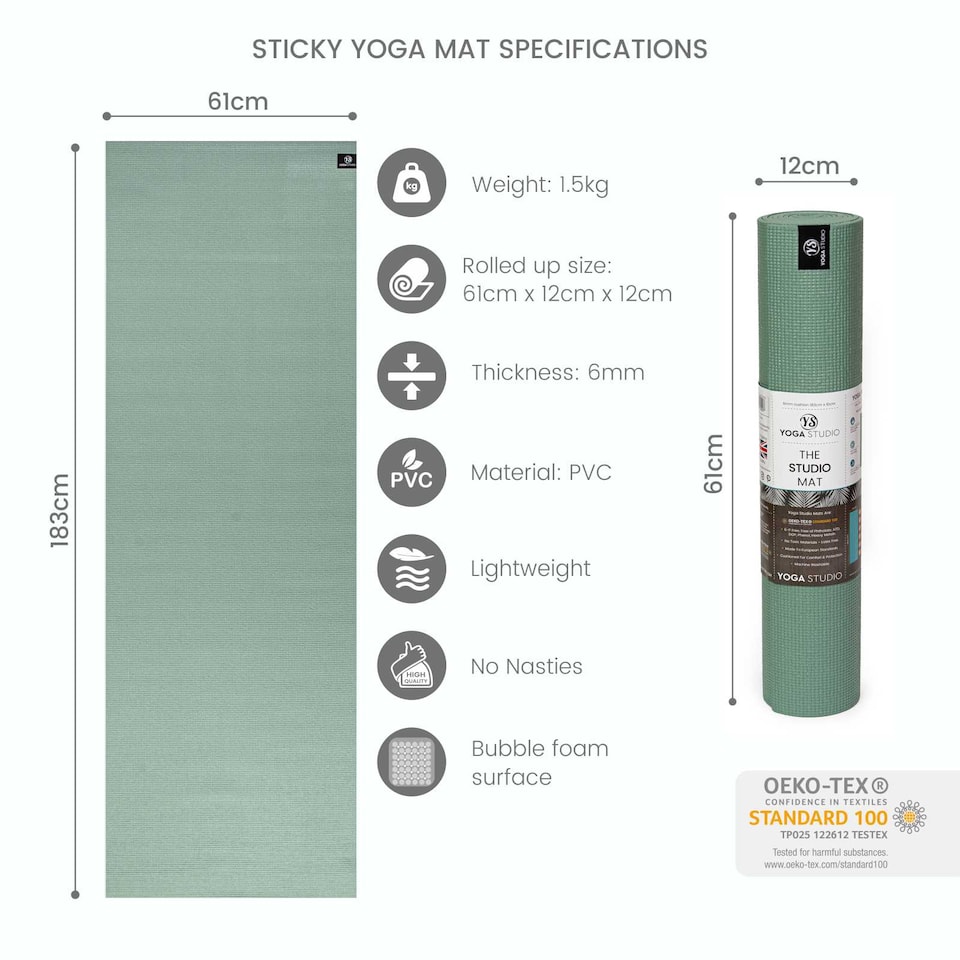 image 1 of Yoga Studio Sticky Yoga Mat 6mm - Sage Green | Green | Sage Green | 183cm x 61cm x 6mm
