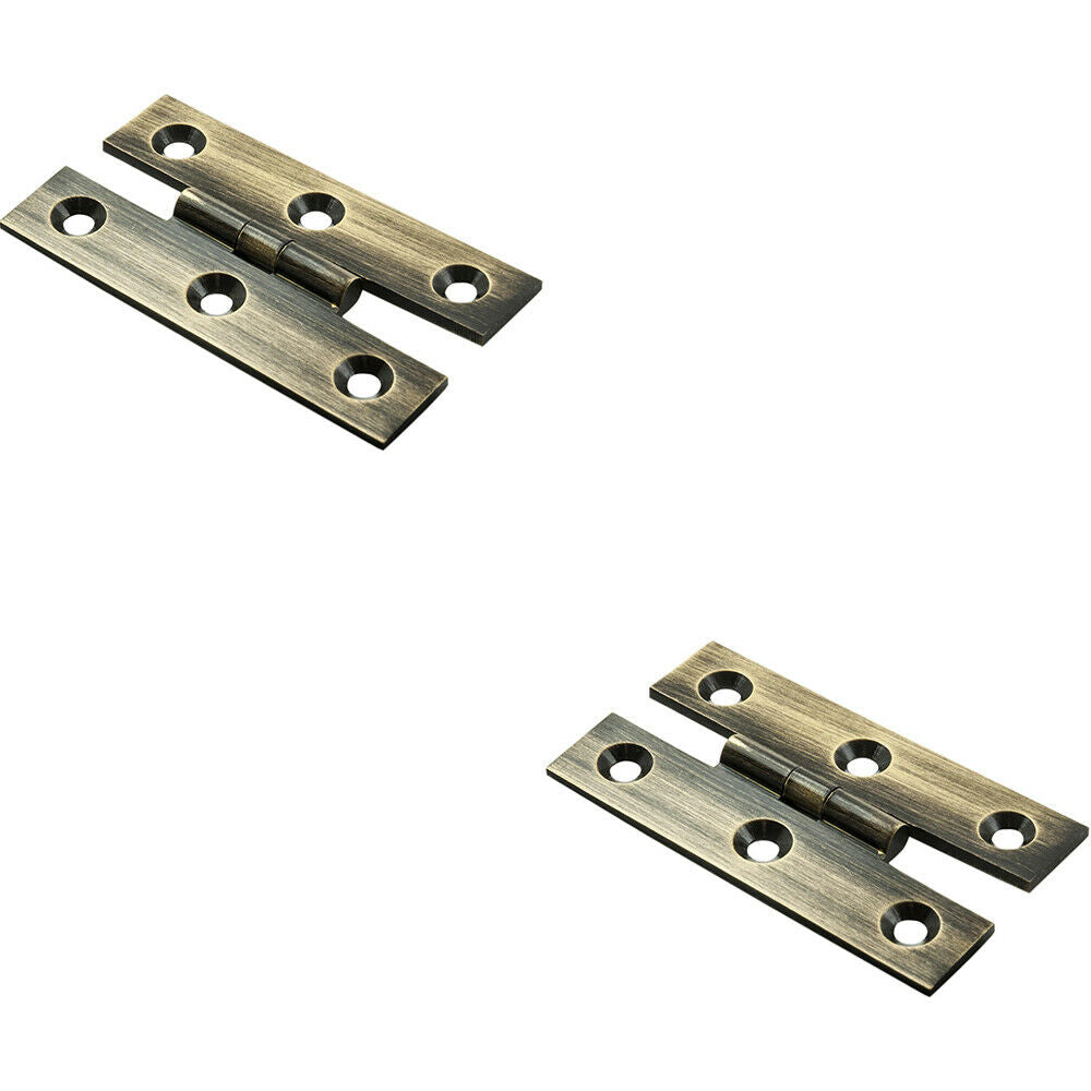 Loops 2x PAIR 63 x 38 x 2mm H Pattern Cabinet Hinge Antique Brass Cupboard Door in Metallics