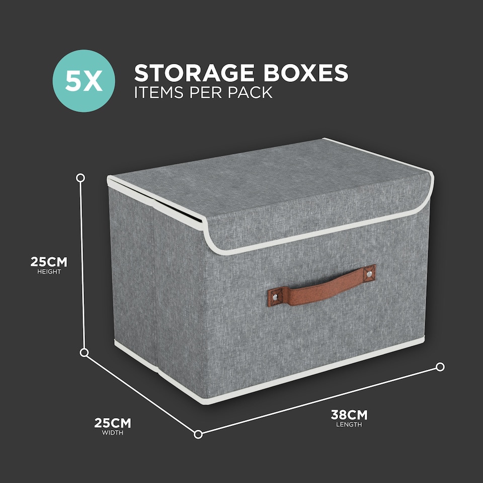 image 1 of DMD 5-Pack Collapsible Storage Boxes with Lids, Stackable Fabric Storage Cubes | Grey