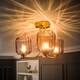 image 2 of ValueLights Amelie 3 Way Ribbed Glass Gold Ceiling Pendant Light with LED Bulbs