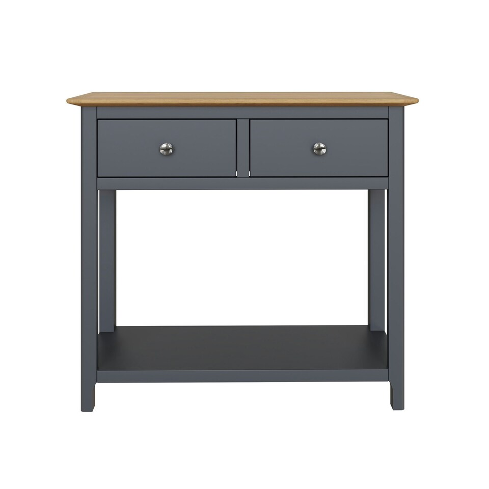 image 1 of Taberno Oak 2 Drawer Console Hallway Table Graphite Blue Blue
