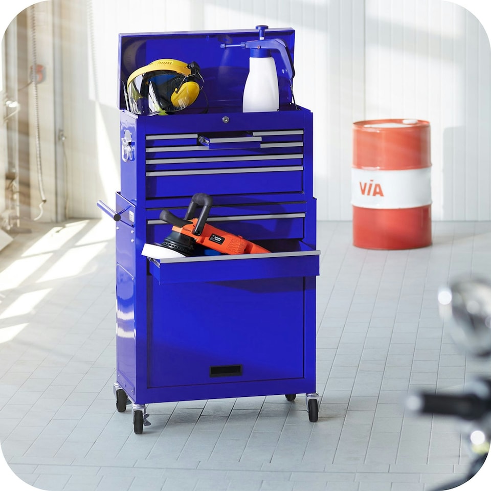 image 1 of Tool Chest - 8 drawers, 4 wheels, multiple layouts, lockable Blue | Blue
