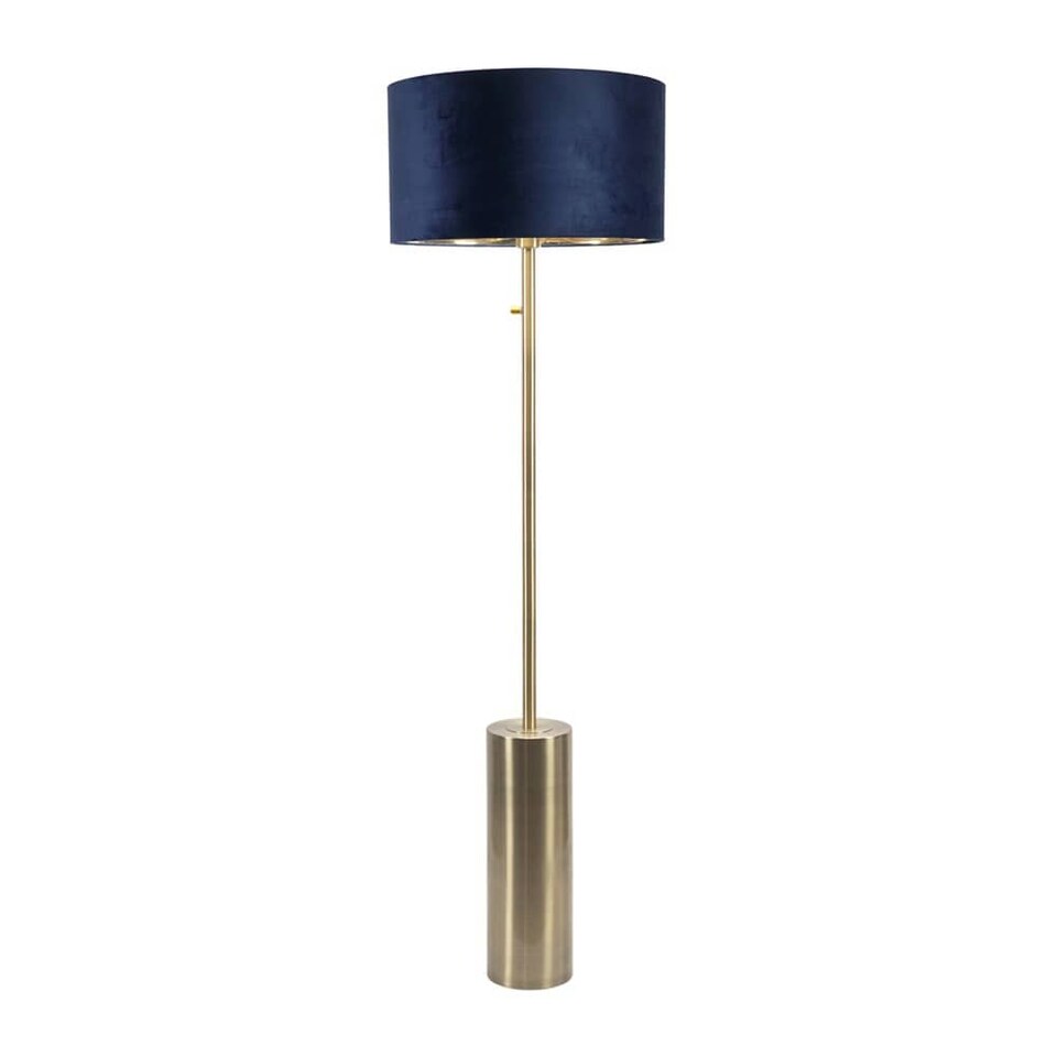 image 1 of ValueLights Lexy Gold Dimmable Floor Lamp Navy Blue Velvet Gold Shade | Blue