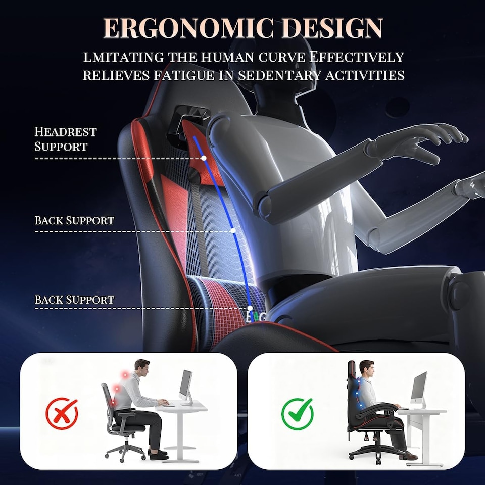 image 1 of Rattantree Ergonomic Gaming Chair Massage Lumbar Footrest Leather Swivel 150 Kg Capacity