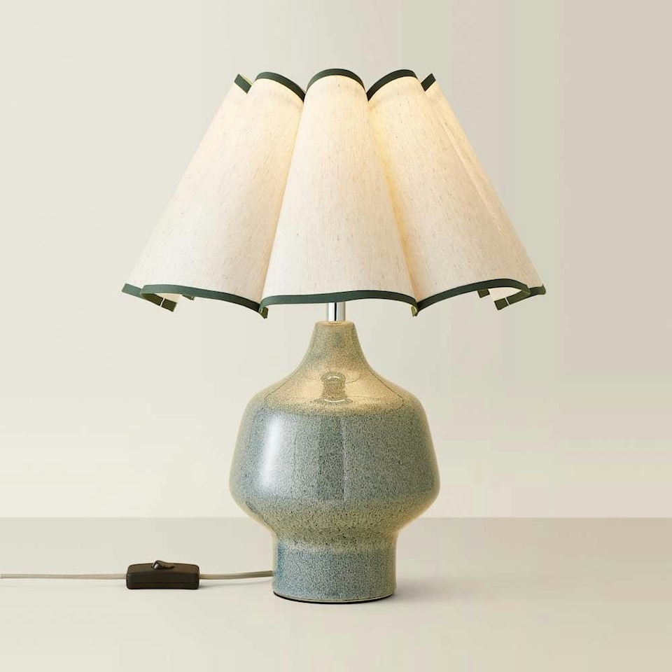 image 1 of ValueLights Jamie Green Ceramic Table Lamp with Green Scallop Tapered Shade | Green