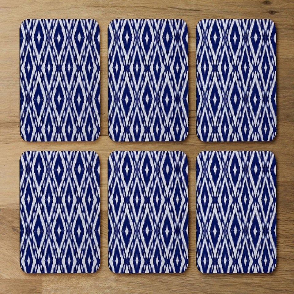 image 1 of Tribal Art Ikat Ogee in traditional classic blue (Coaster)