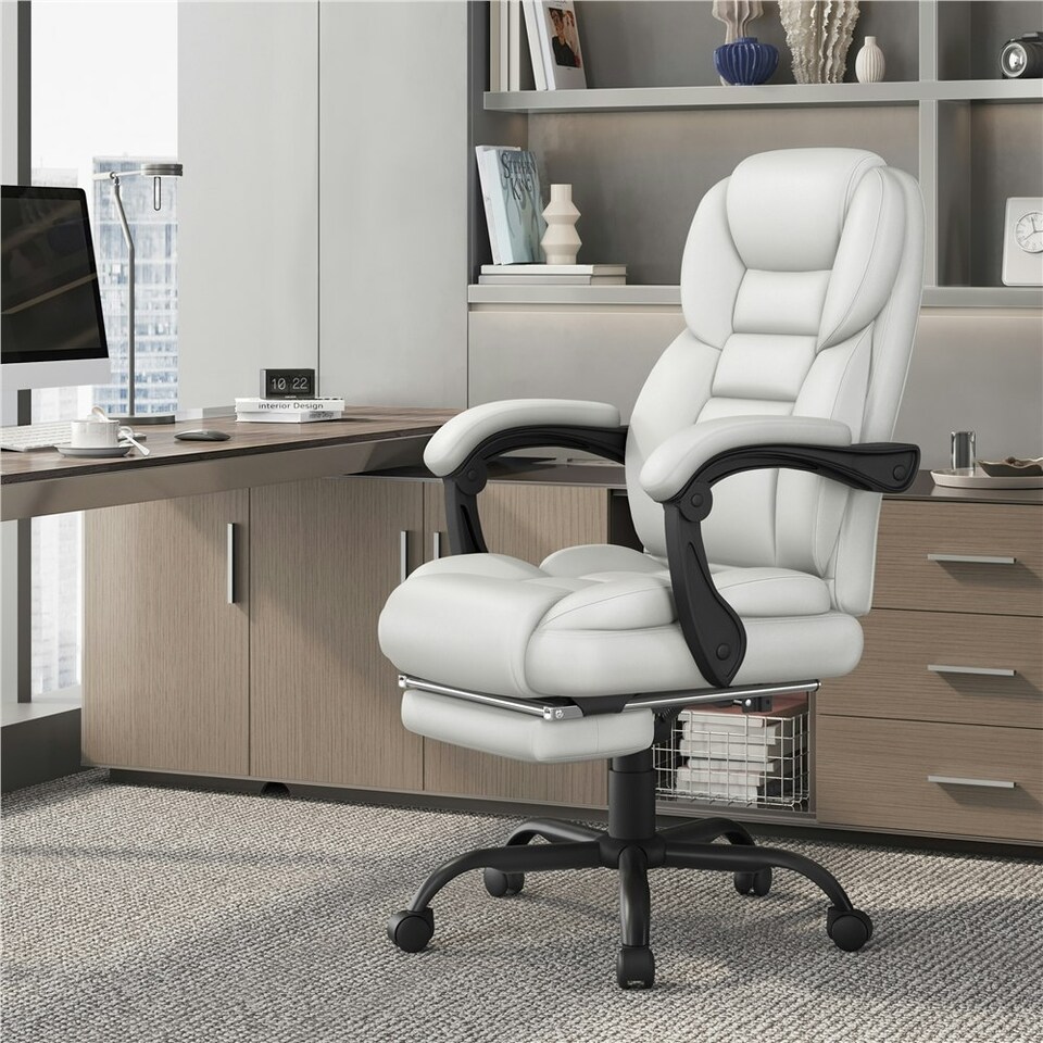 image 1 of Yaheetech Height-Adjustable Computer Chair White