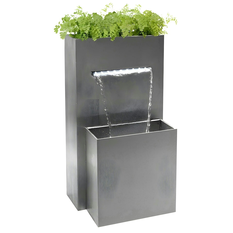 image 1 of Primrose Berkeley Stainless Steel Planter Waterfall Feature with Lights 89cm
