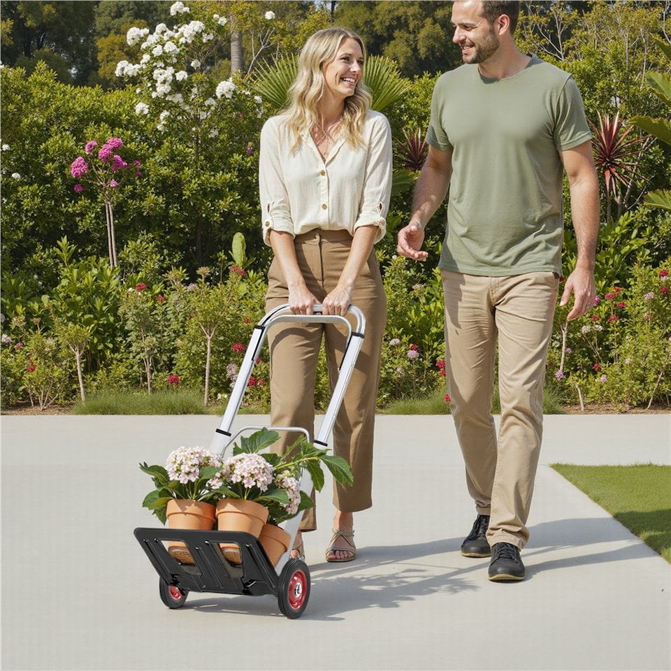 image 1 of Yaheetech Metal Hand Trolley with Adjustable Handle Height for Moving Furniture-Black