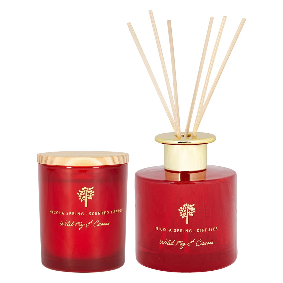 image 1 of Nicola Spring Scented Candle & Reed Diffuser Set - 130g - Wild Fig & Cassis | Red | Red