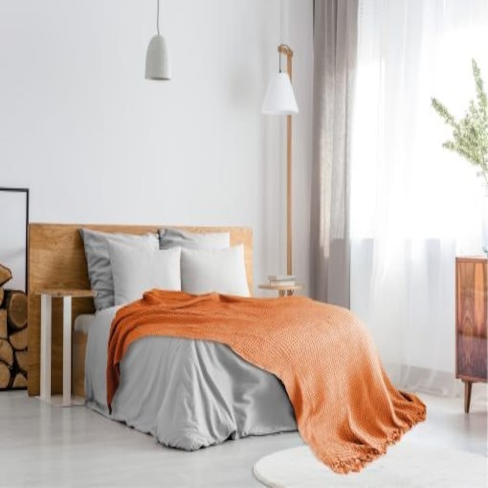 image 1 of Waffle Collection Recycled Cotton Throw in Orange (70" x 100")
