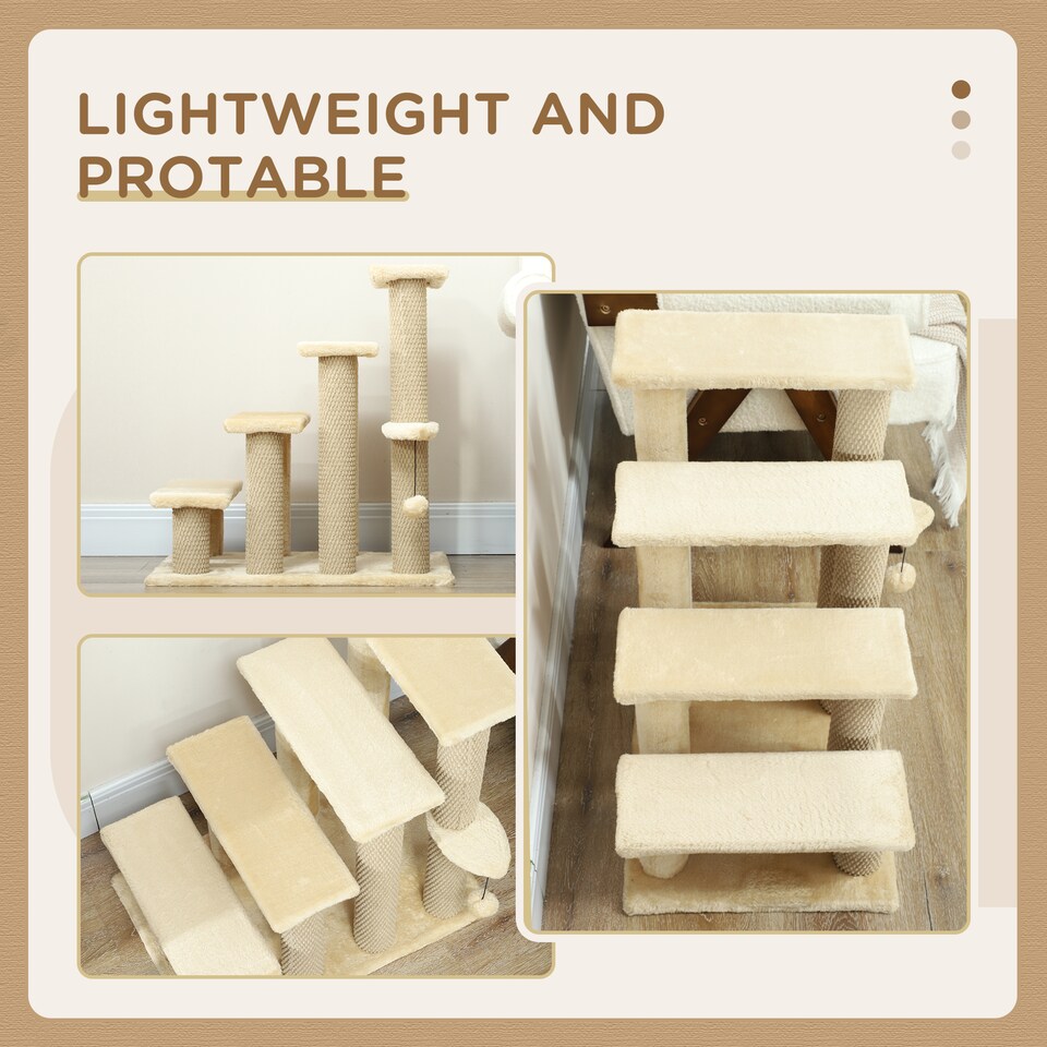 image 1 of pawHut Pet Stairs with 4-step Stair, Scratching Posts, Platforms, Toy Ball