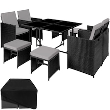 Garden Table and Chairs Bilbao - 8 seats, weather and UV-resistant, rain cover | Black | black/grey | 1
