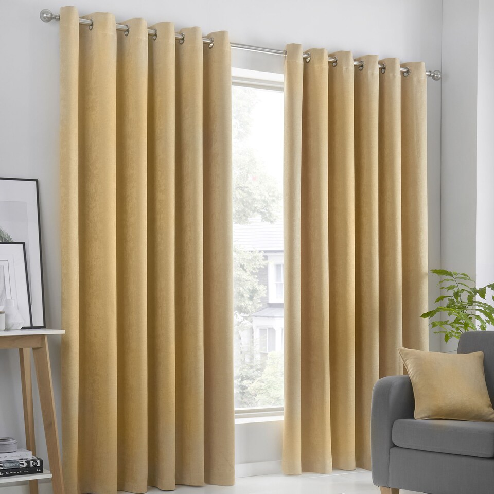 image 1 of Fusion Strata Eyelet Curtains Ochre