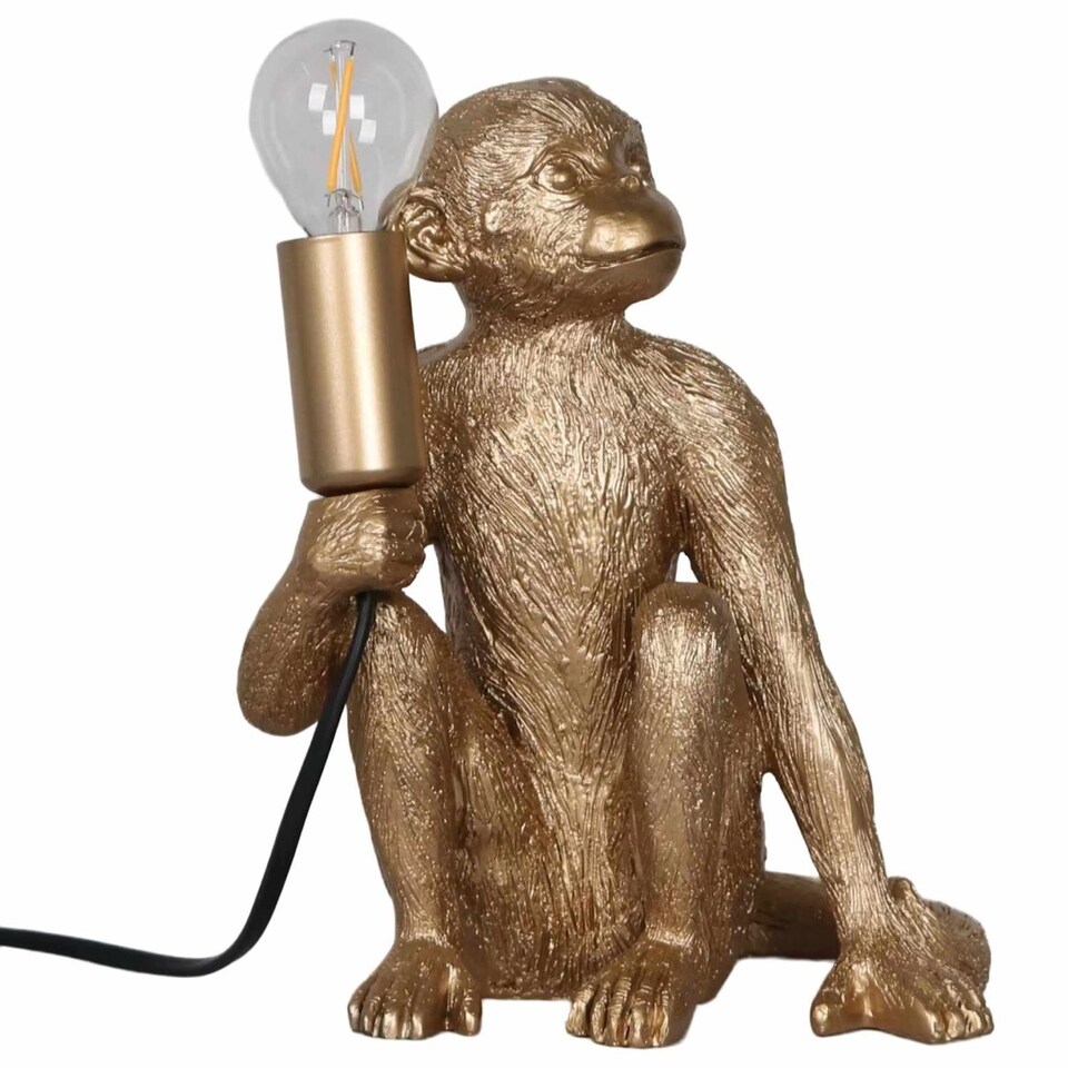 image 1 of Set of 2 Gold Monkey Table Lamp or Bedside Lights | Gold | Medium | 2